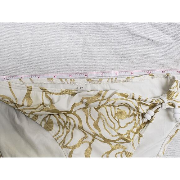 Spiegel White w. Gold Floral Design 2 Piece Strapless Bikini Swim Suit Set - Picture 5 of 10